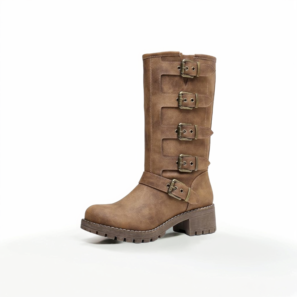 GLOBALWIN Chunky Mid Calf Fashion Dressy Motocycle Biker Military Style Combat Boots
