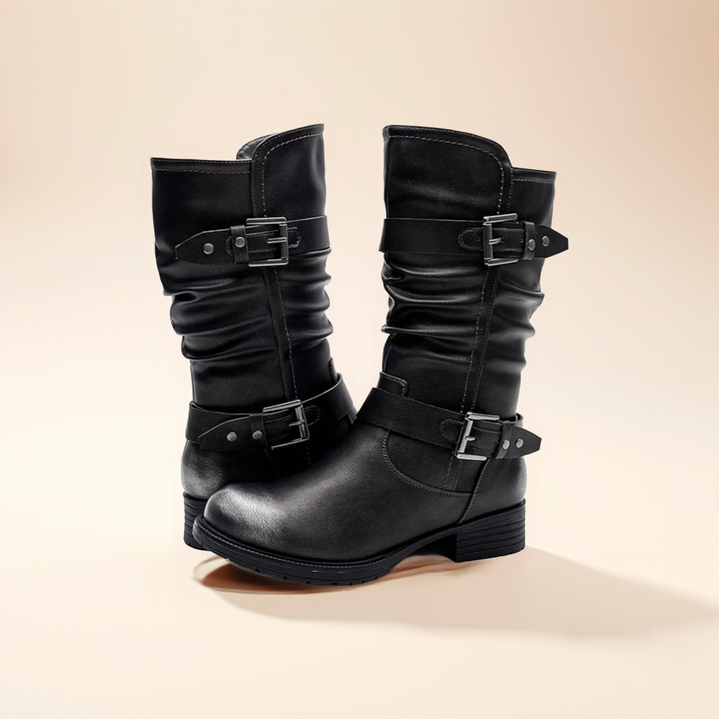 GLOBALWIN Women's Mid Calf Comfortable Fashion Dress Boots For Women Low Heel With Zipper