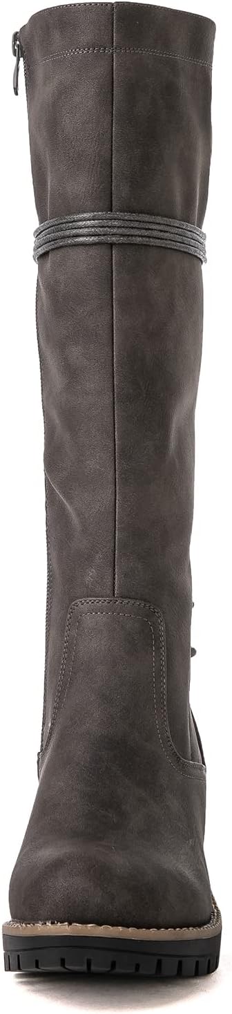 GLOBALWIN Women's Lace Up Back Knee High Fashion Boots