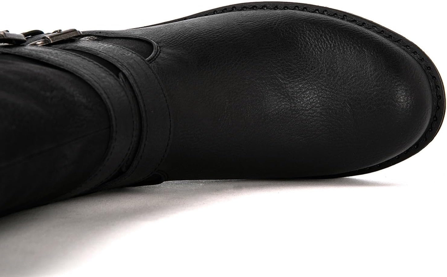GLOBALWIN Women's Fall Fashion Biker Boots Mid Calf Boots For Women Low Heel