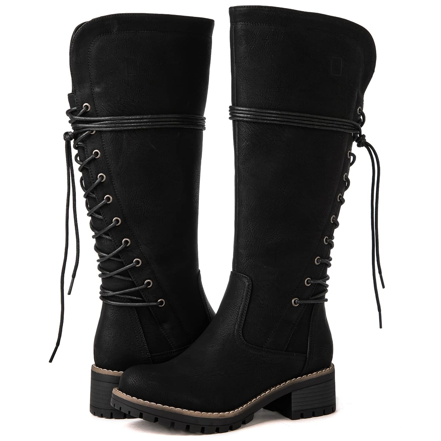 GLOBALWIN Women's Lace Up Back Knee High Fashion Boots