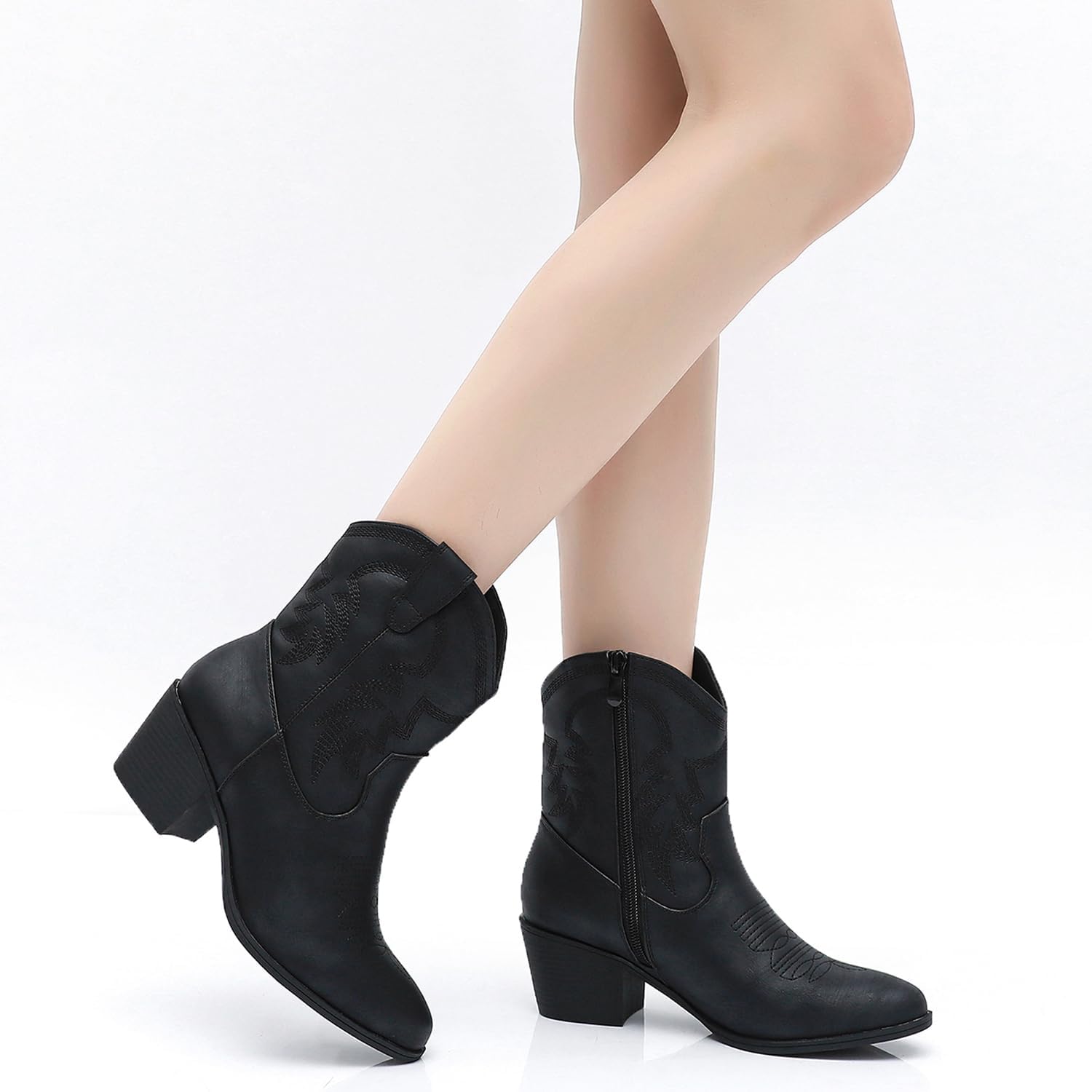 GLOBALWIN Women's Mid Calf The Western Cowboy Boots Fashion Cowgirl Boots For Women Low Heel