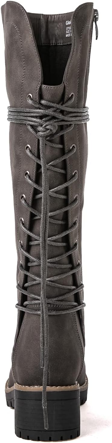 GLOBALWIN Women's Lace Up Back Knee High Fashion Boots