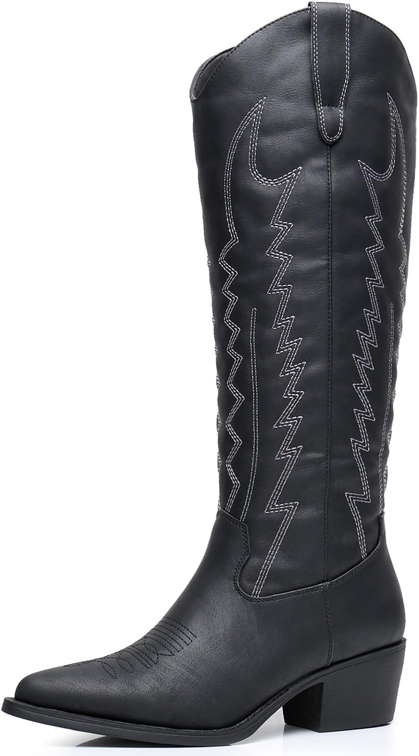 GLOBALWIN Women's Knee High Long Pointed Toe Western Cowboy Boots
