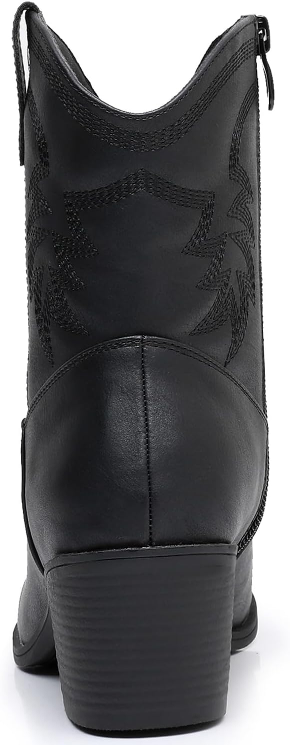 GLOBALWIN Women's Mid Calf The Western Cowboy Boots Fashion Cowgirl Boots For Women Low Heel