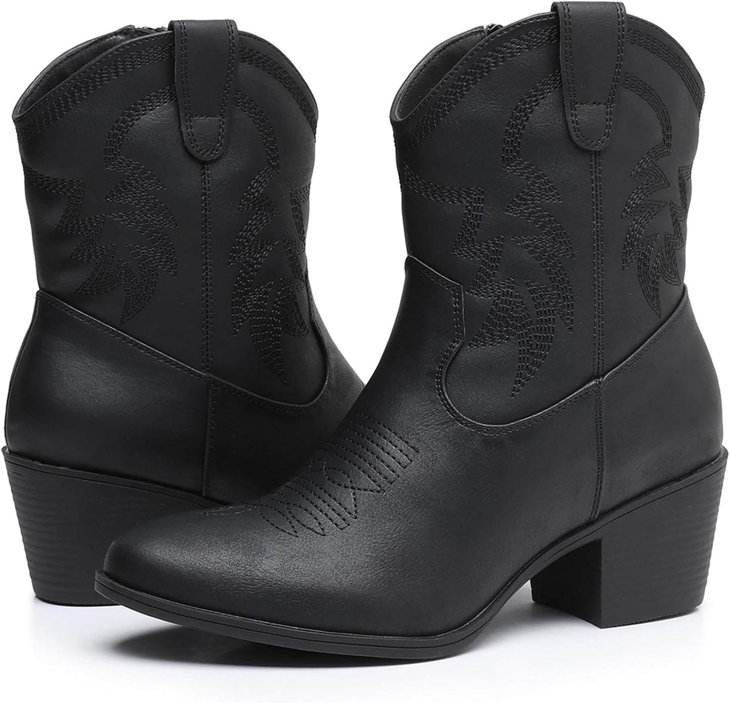GLOBALWIN Women's Mid Calf The Western Cowboy Boots Fashion Cowgirl Boots For Women Low Heel