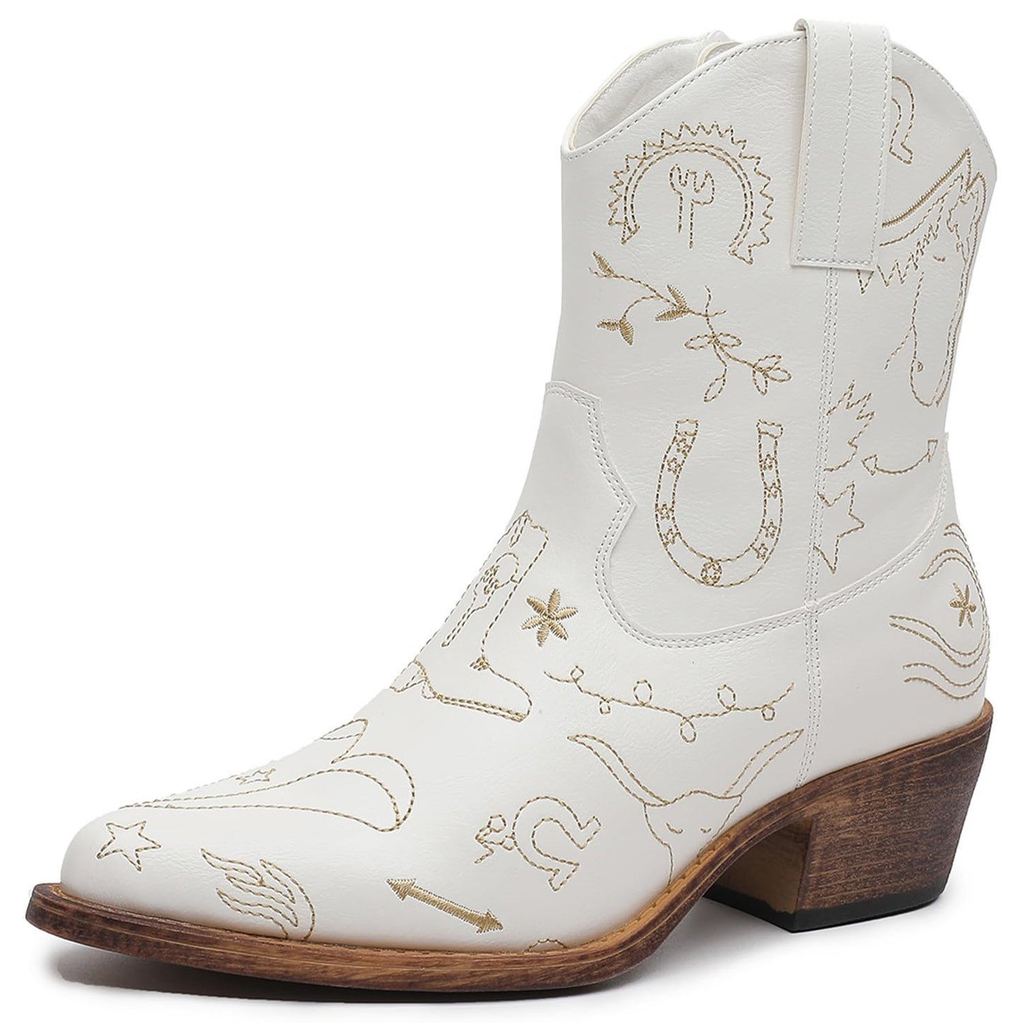 GLOBALWIN Women's Ankle Boots To Mid Calf Western Cowboy Boots Cowgirl Boots For Women With Floral Embroidery Side Zipper Chunky Heel
