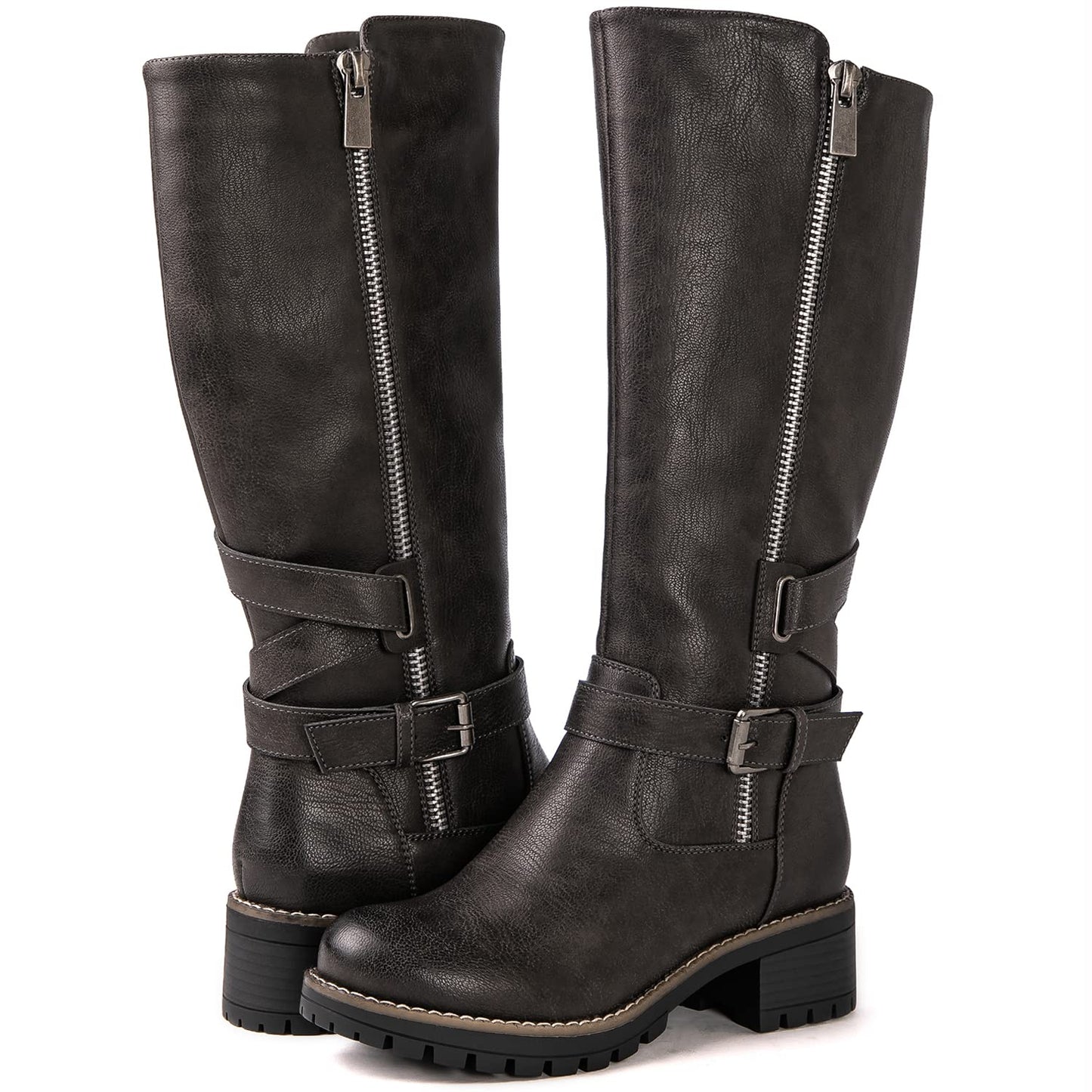 GLOBALWIN Women's Knee High Boots Tall Fashion Riding Boots For Women With Side Zipper Chunky Low Heel