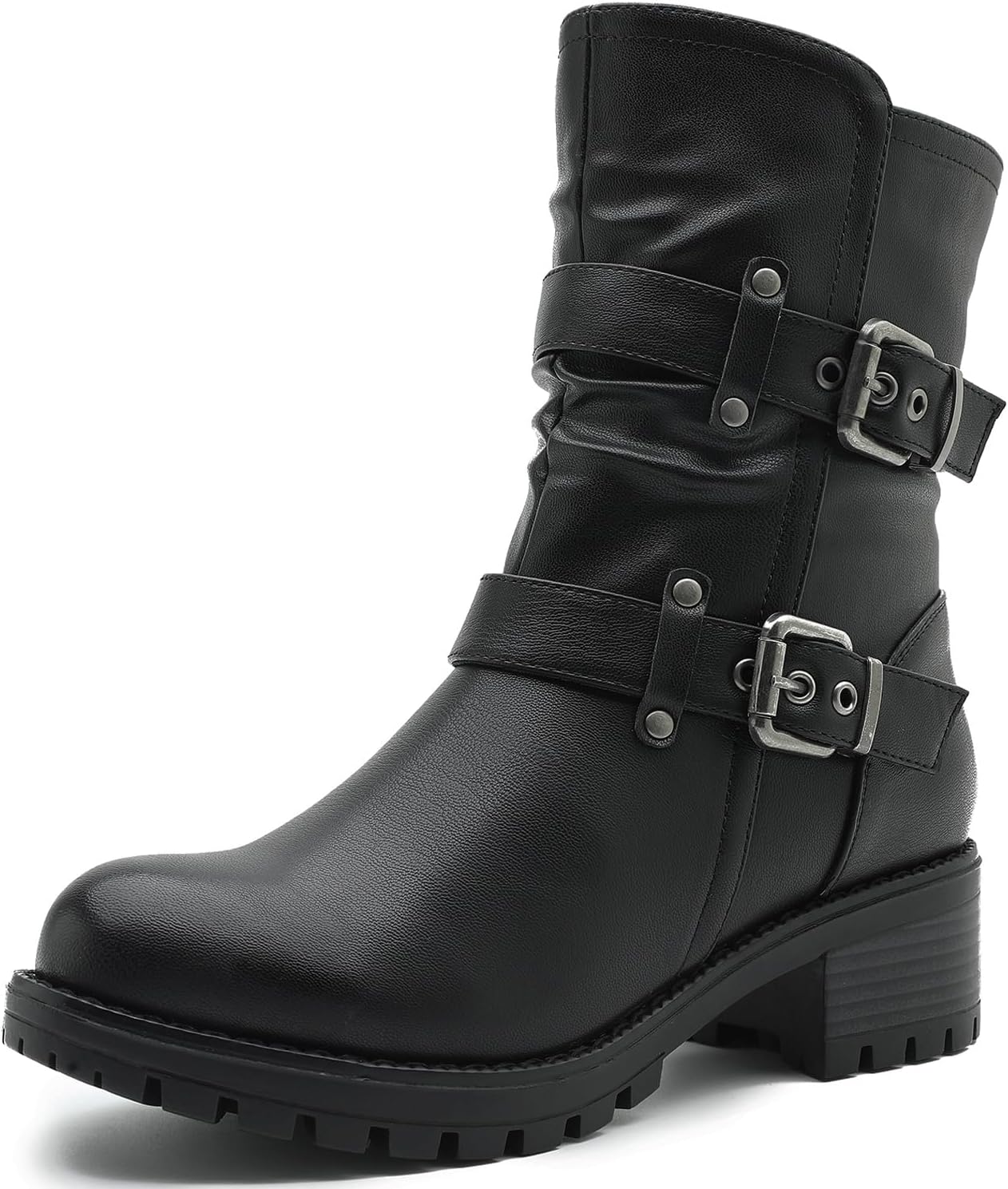GLOBALWIN Fashion Ankle Boots For Women Women's Biker Boots Low Heel Motorcycle Boots