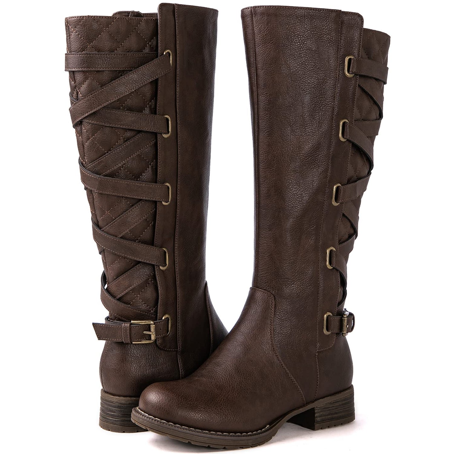 GLOBALWIN Women's Quilted Knee High Fashion Boots Strappy Boots For Women