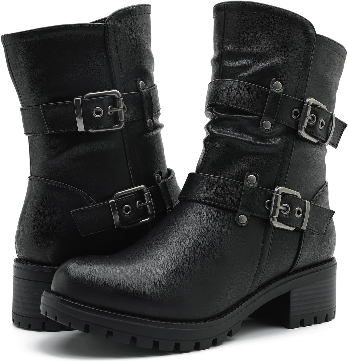 GLOBALWIN Fashion Ankle Boots For Women Women's Biker Boots Low Heel Motorcycle Boots