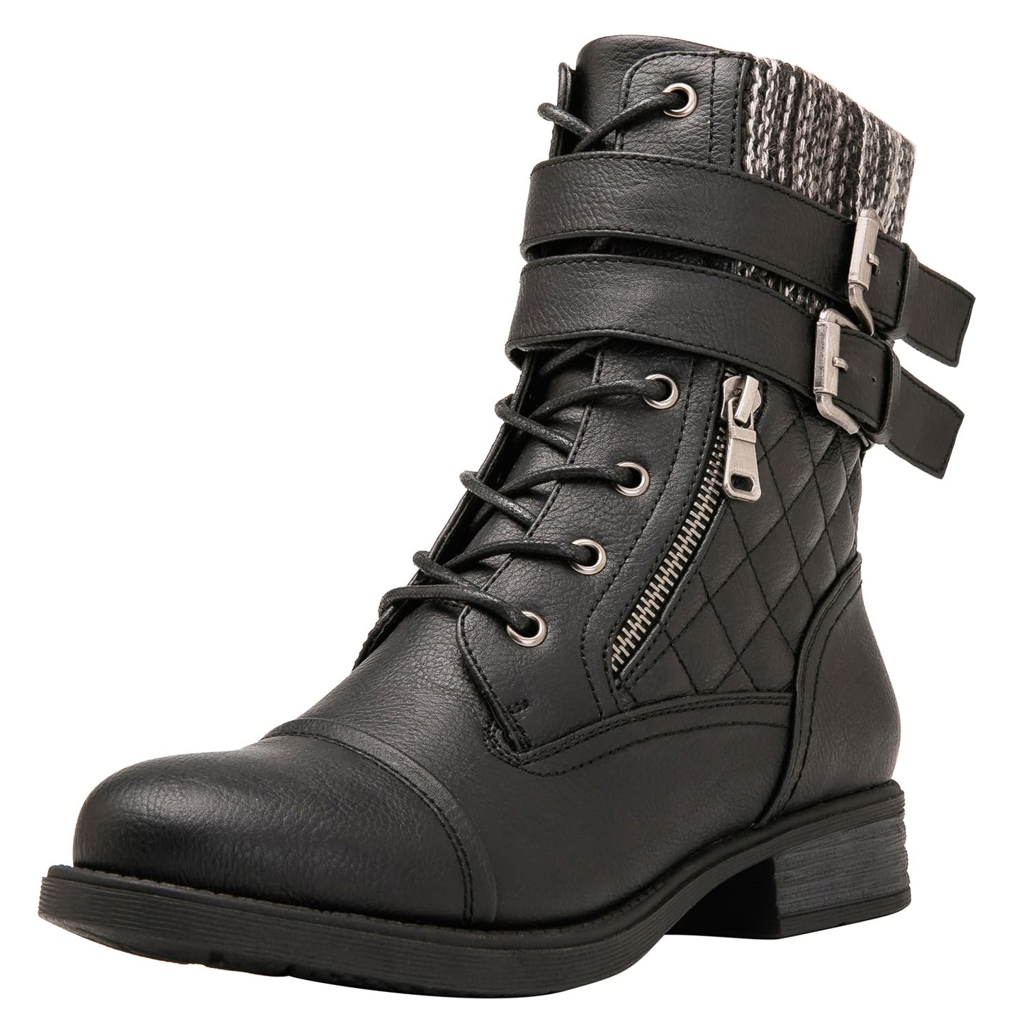 GLOBALWIN 1903 Women's Fashion Low Heels Lace Up Ankle Boots Combat Boots For Women