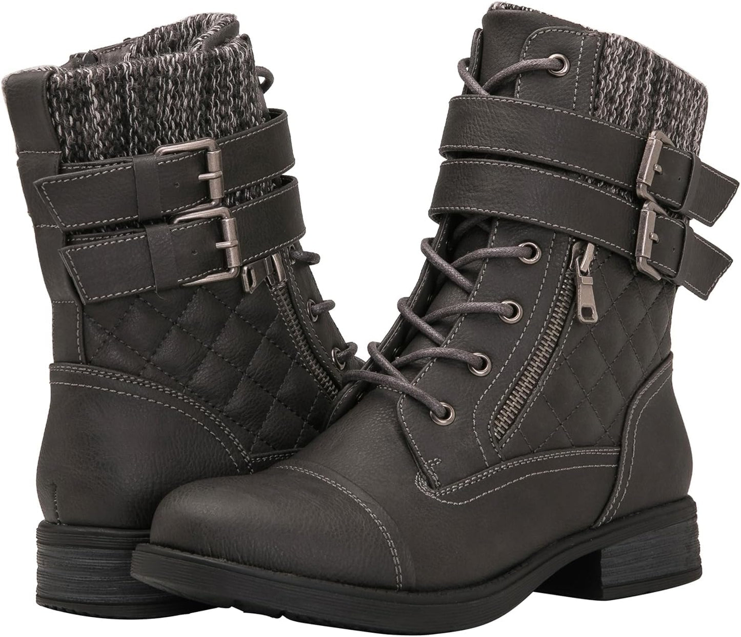 GLOBALWIN 1903 Women's Fashion Low Heels Lace Up Ankle Boots Combat Boots For Women