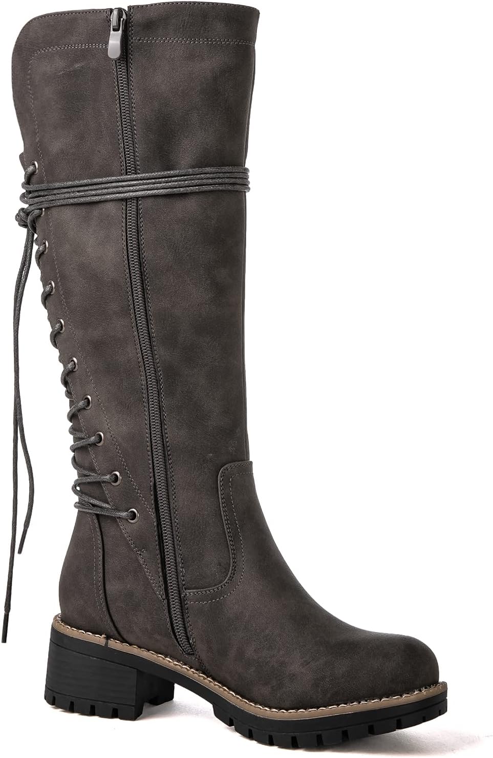 GLOBALWIN Women's Lace Up Back Knee High Fashion Boots