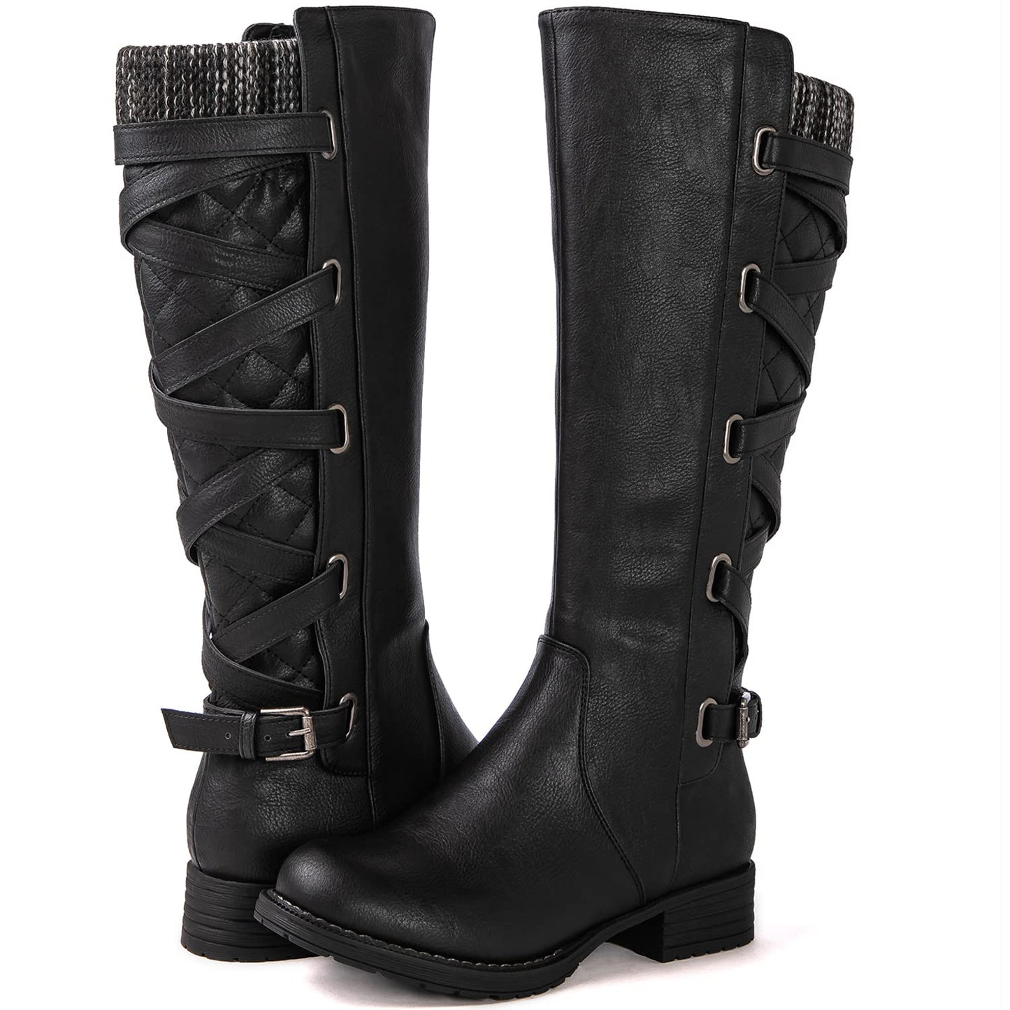 GLOBALWIN Women's Quilted Knee High Fashion Boots Strappy Boots For Women