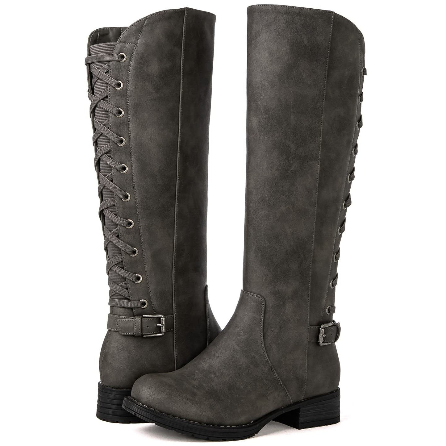 GLOBALWIN Women's Quilted Knee High Fashion Boots Strappy Boots For Women