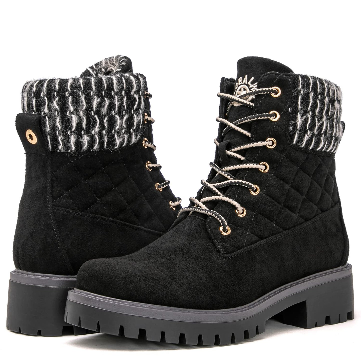 GLOBALWIN Women's Quilted Ankle Boots Fashion Combat Boots Lace Up Combat Boots Low Heel Warm Fur Ankle Booties For Women