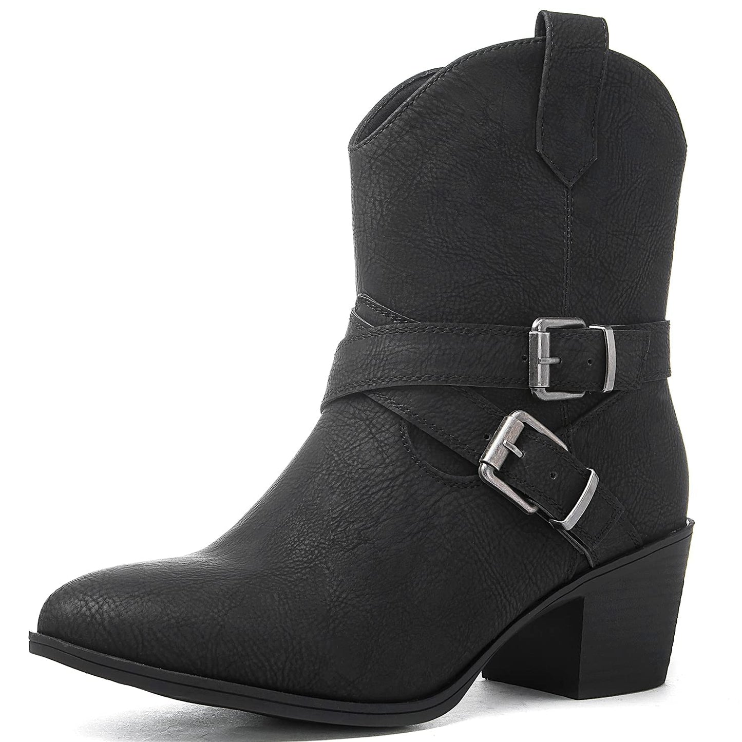 GLOBALWIN Women's Mid Calf Western Cowboy Boots Comfortable Cowgirl Boots for Women With Zipper Chunky Low Heel