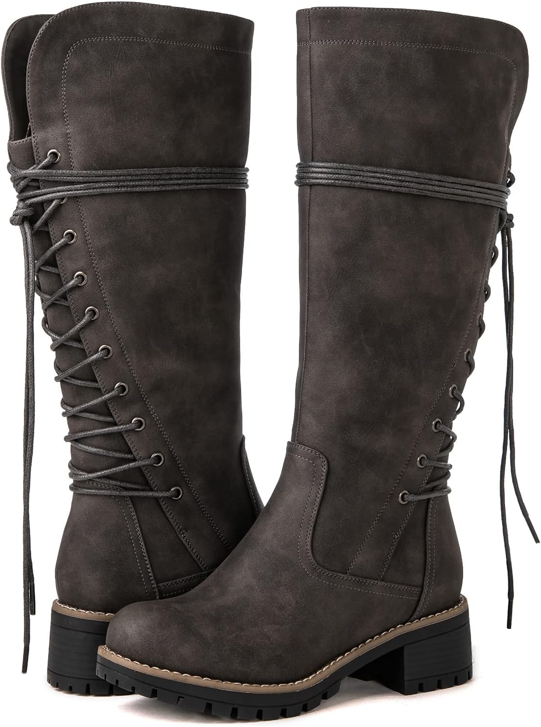 GLOBALWIN Women's Lace Up Back Knee High Fashion Boots