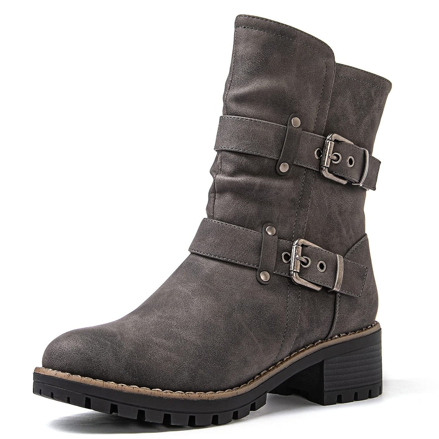 GLOBALWIN Fashion Ankle Boots For Women Women's Biker Boots Low Heel Motorcycle Boots