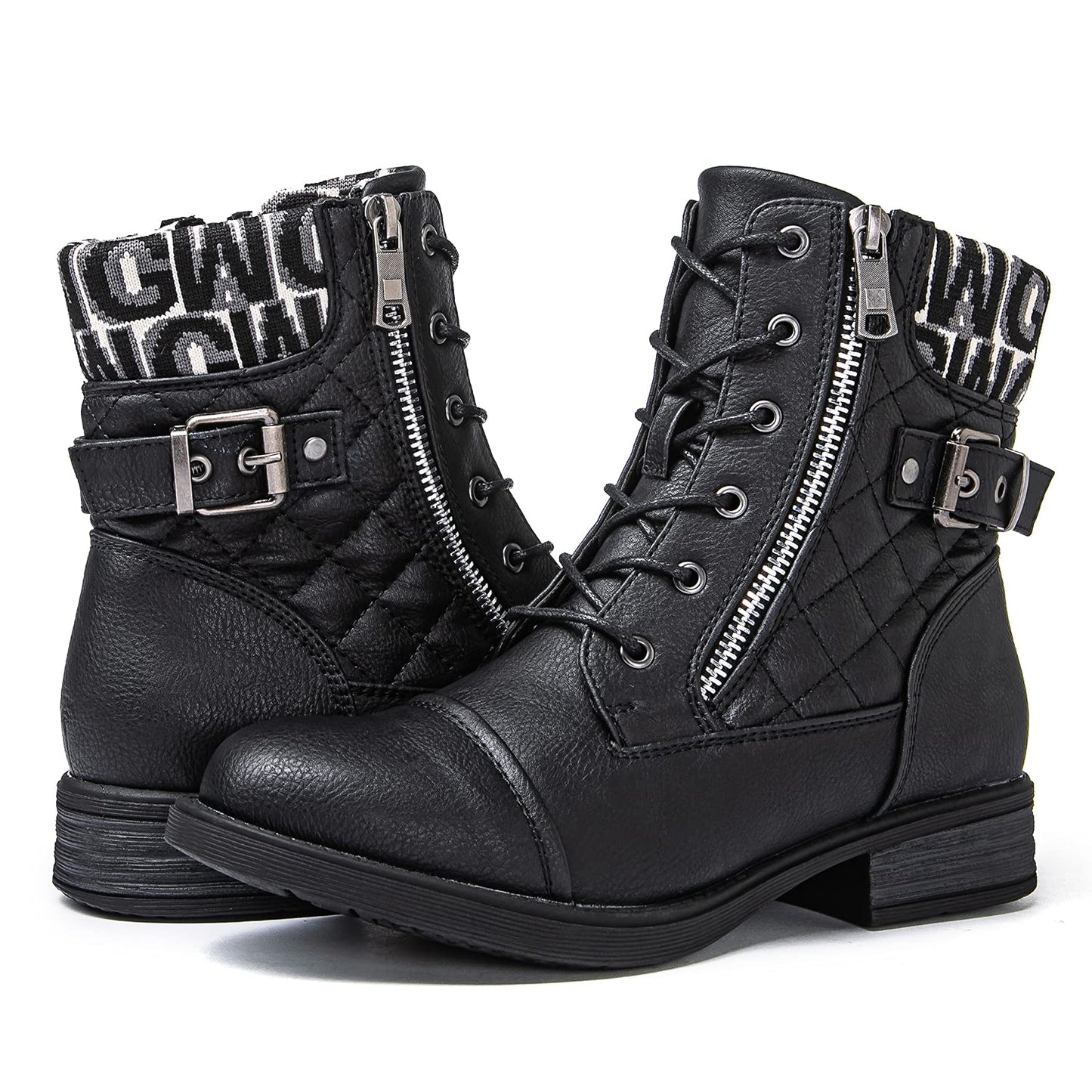 GLOBALWIN Women's Combat Boots Lace Up Boots For Women Ankle Booties With Low Heel Fashion Dressy Short Boots