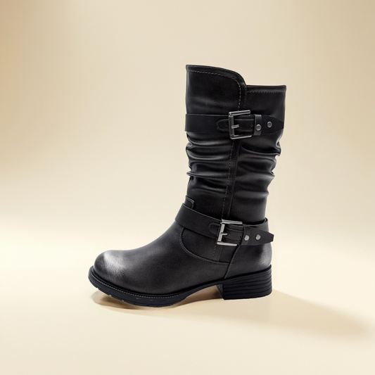 GLOBALWIN Women's Mid Calf Comfortable Fashion Dress Boots For Women Low Heel With Zipper