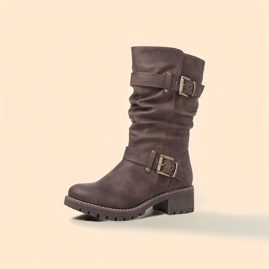 GLOBALWIN Women's Mid Calf Dress Boots Biker Motorcycle Riding Boots Women For Women