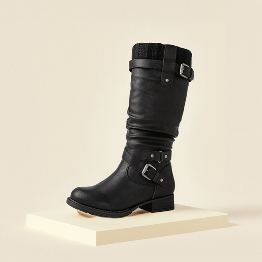 GLOBALWIN Women's Motorcycle Boots Mid Calf Boots Low Heels