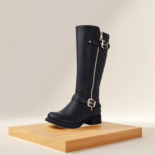 GLOBALWIN Women's Quilted Knee High Boots Low Heel Comfortable Fashion Dressy Riding Boots For Women