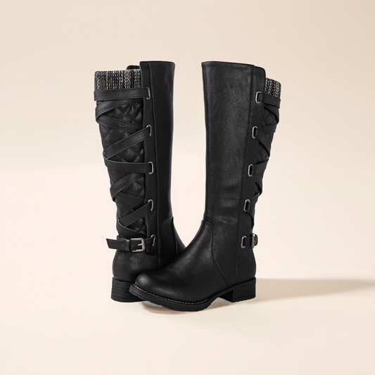 GLOBALWIN Women's Quilted Knee High Fashion Boots Strappy Boots For Women