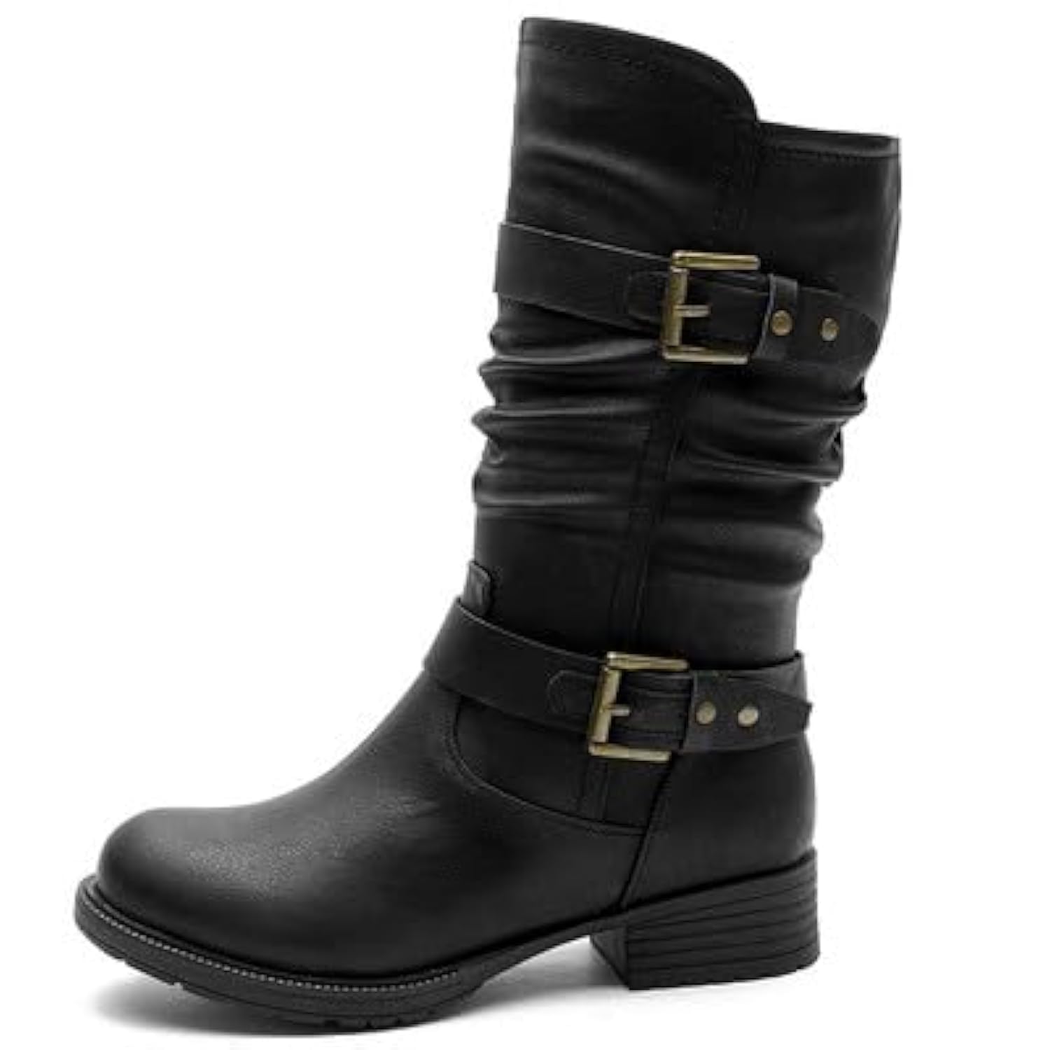 GLOBALWIN Women's Mid Calf Comfortable Fashion Dress Boots For Women Low Heel With Zipper