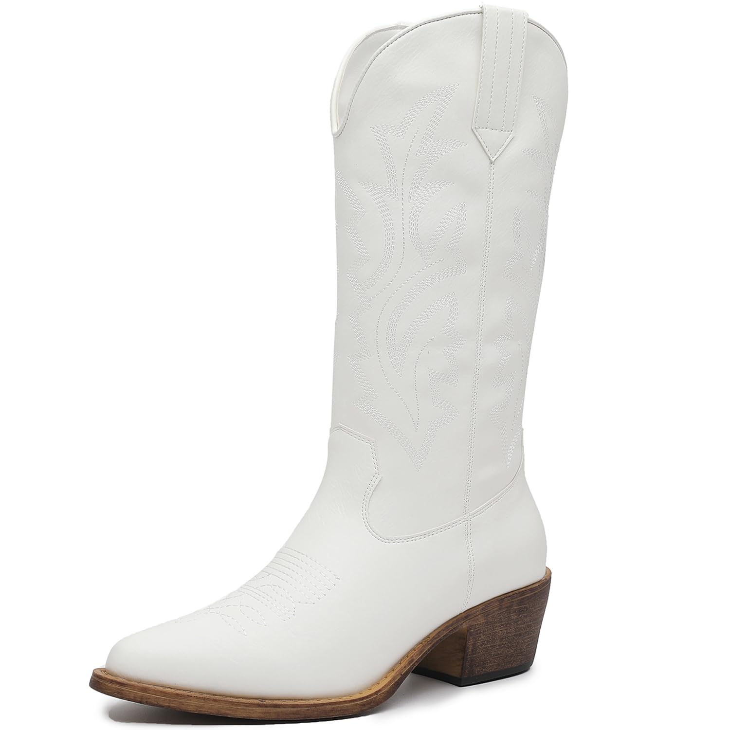 GLOBALWIN Women's Mid Calf Western Cowboy Boots Cowgirl Boots for Women with Floral Embroidery Side Zipper Chunky Heel