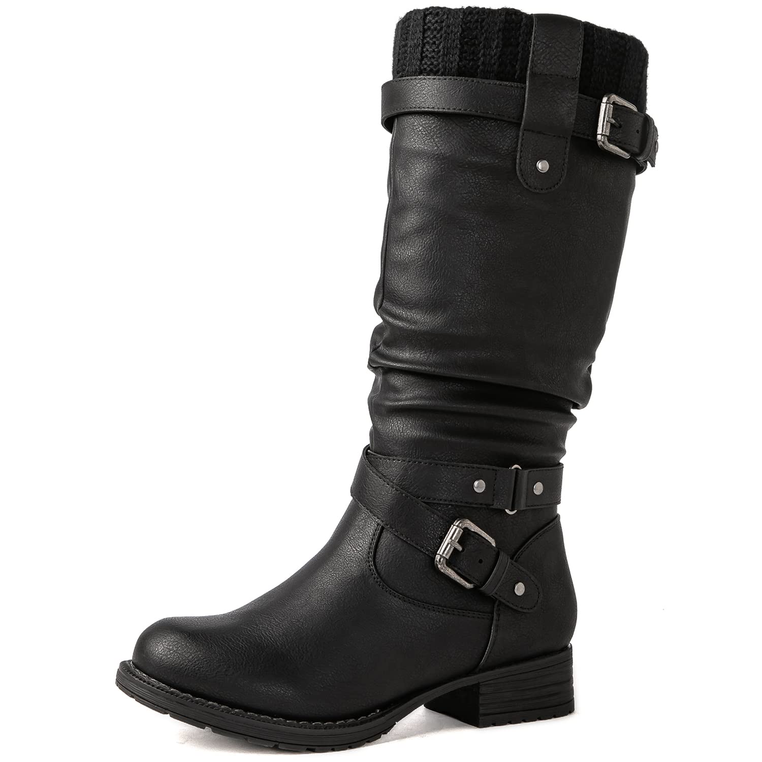 GLOBALWIN Women's Motorcycle Boots Mid Calf Boots Low Heels