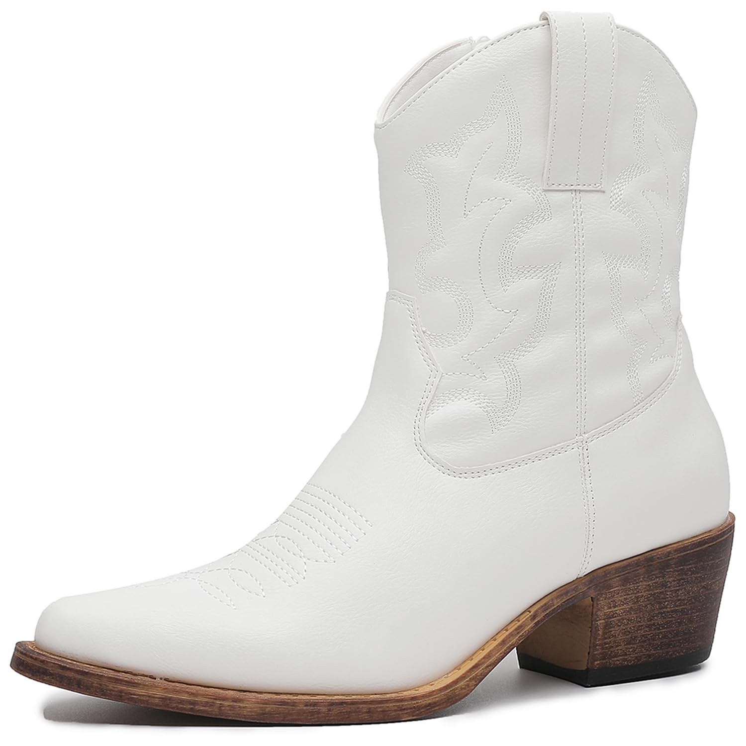 GLOBALWIN Women's Ankle Boots To Mid Calf Western Cowboy Boots Cowgirl Boots For Women With Floral Embroidery Side Zipper Chunky Heel