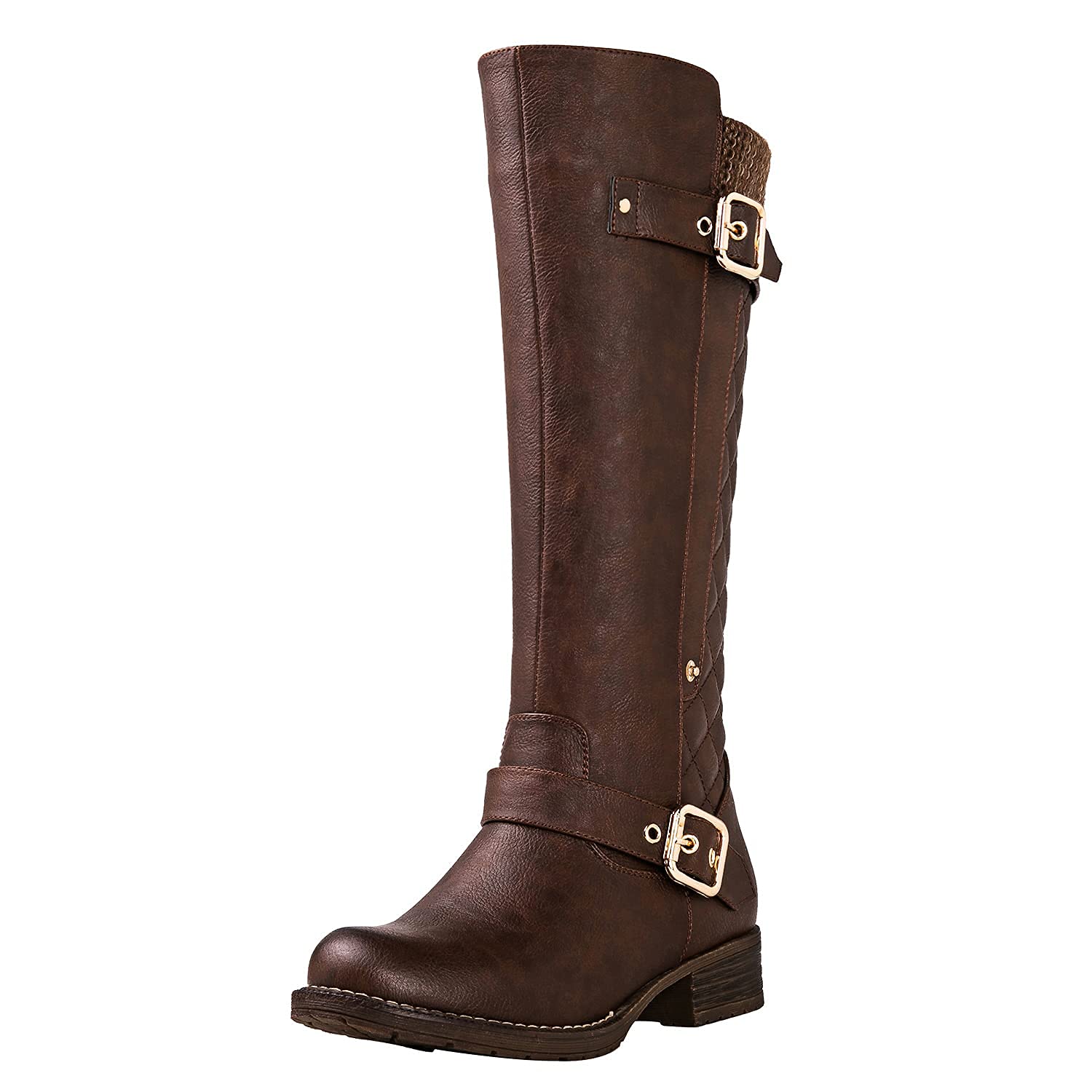 GLOBALWIN Women's Quilted Knee High Boots For Women Low Heel Comfortable Fashion Riding Boots
