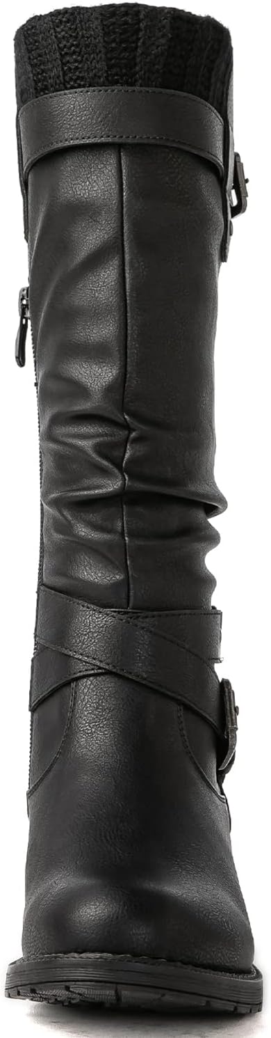 GLOBALWIN Women's Motorcycle Boots Mid Calf Boots Low Heels