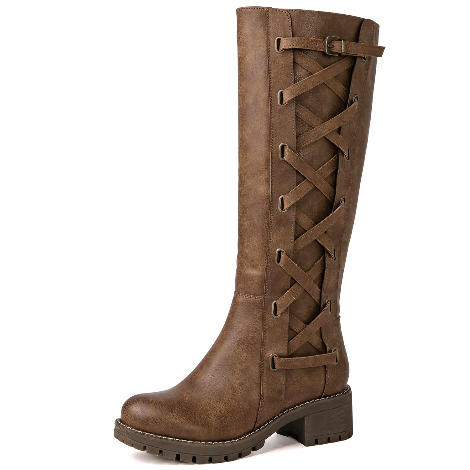 GLOBALWIN Women's Boots Back Lace Up Fall Winter Fashion Knee High Boots For Women