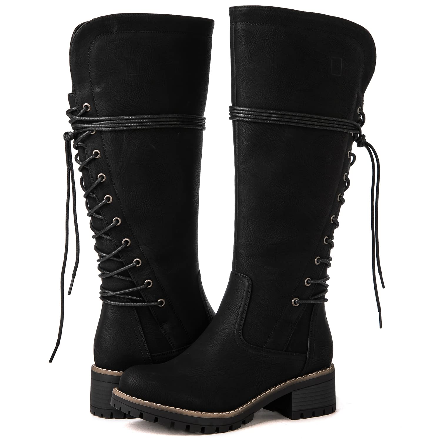GLOBALWIN Women's Lace Up Back Knee High Fashion Boots