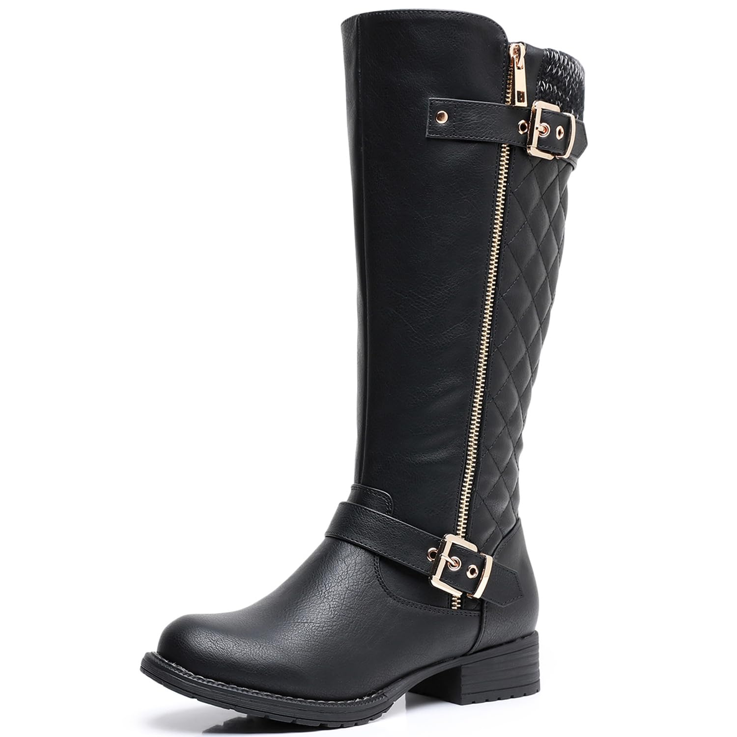 GLOBALWIN Women's Quilted Knee-High Fashion Dressy Riding Boots