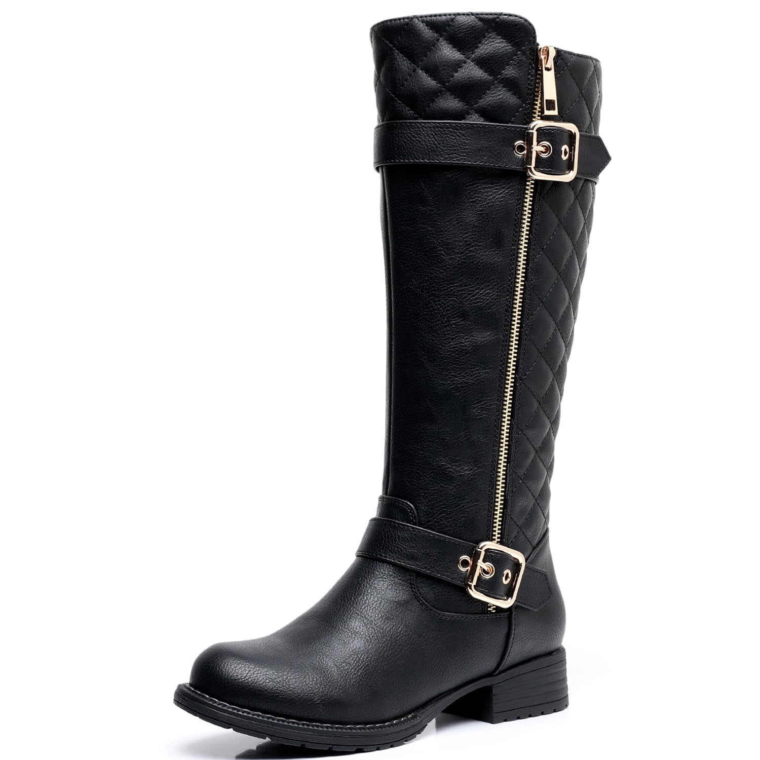 GLOBALWIN Women's Quilted Knee High Boots Low Heel Comfortable Fashion Dressy Riding Boots For Women