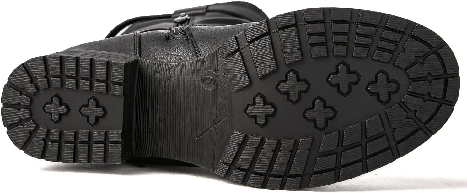 GLOBALWIN Women's Motorcycle Boots Mid Calf Boots Low Heels