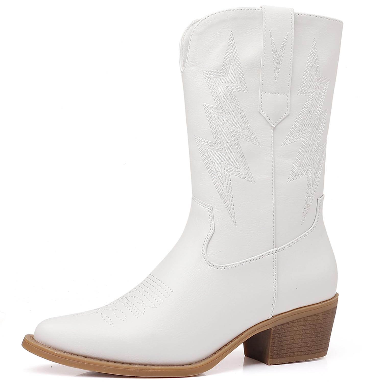 GLOBALWIN Women's Mid Calf Western Cowboy Cowgirl Pointed Toe Boots With Chunky Low Heels