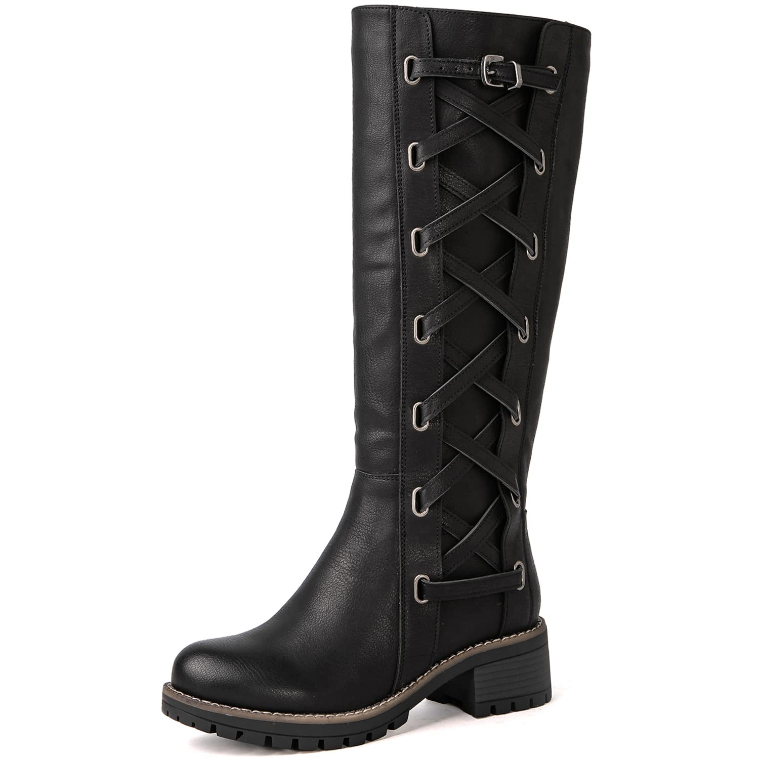 GLOBALWIN Women's Boots Back Lace Up Fall Winter Fashion Knee High Boots For Women