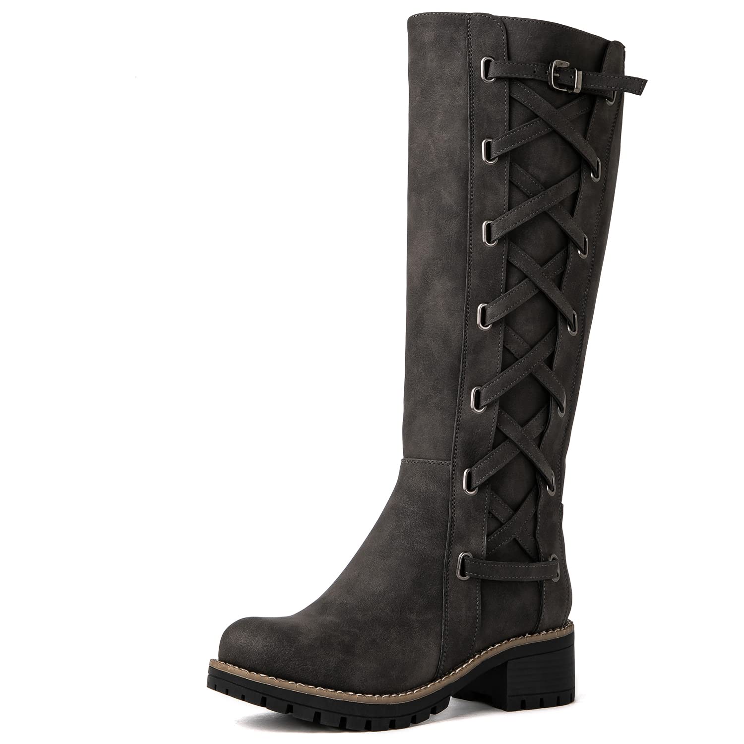 GLOBALWIN Women's Boots Back Lace Up Fall Winter Fashion Knee High Boots For Women