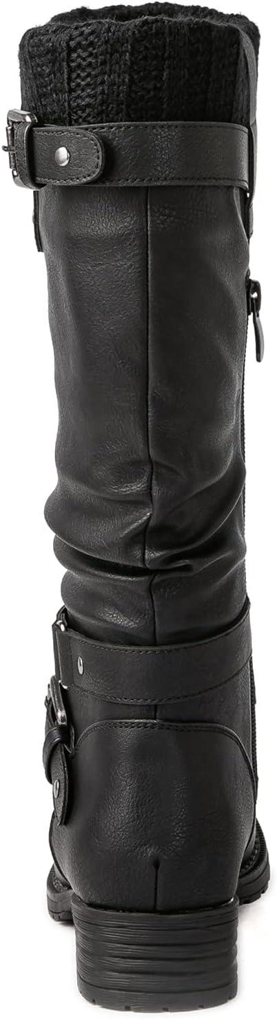 GLOBALWIN Women's Motorcycle Boots Mid Calf Boots Low Heels