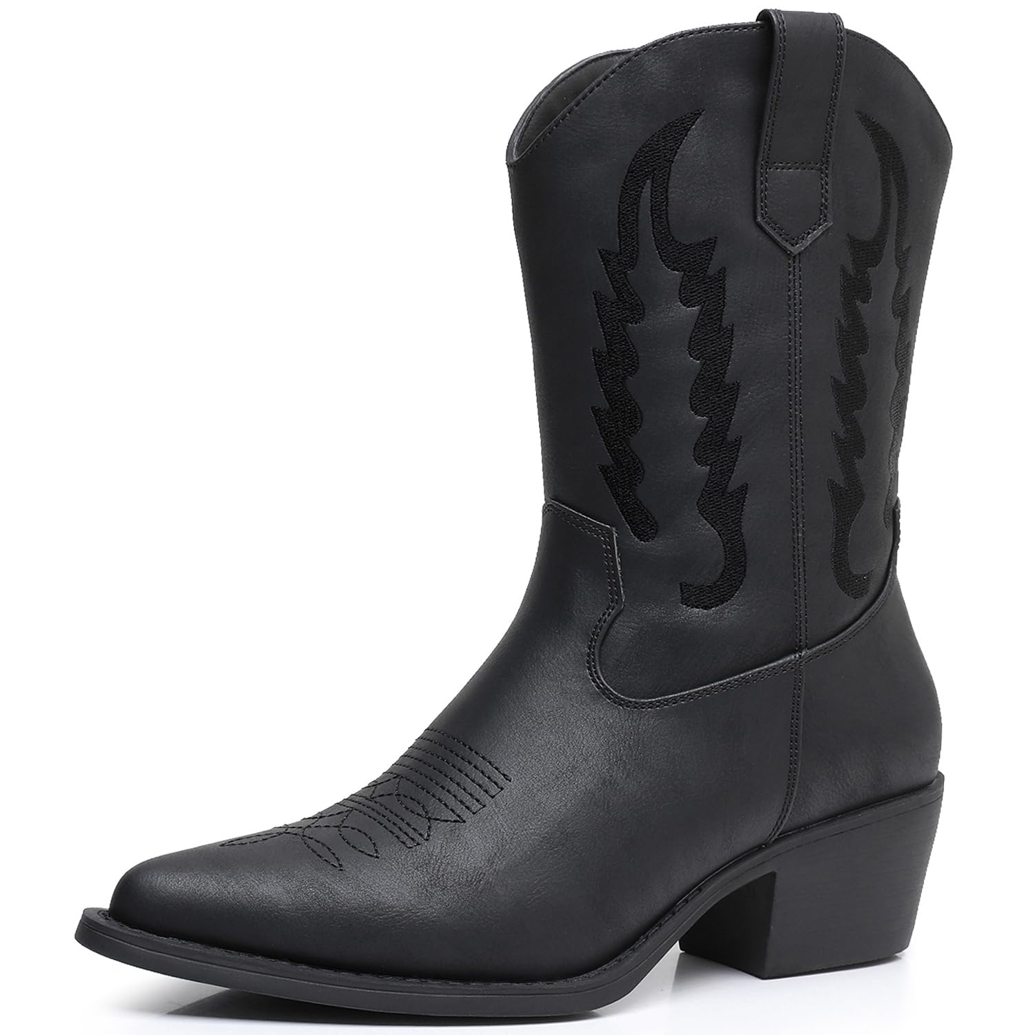 GLOBALWIN Women's Cowgirl Boots Mid Calf Western Cowboy Boots For Women Comfortable Low Heel With Zipper