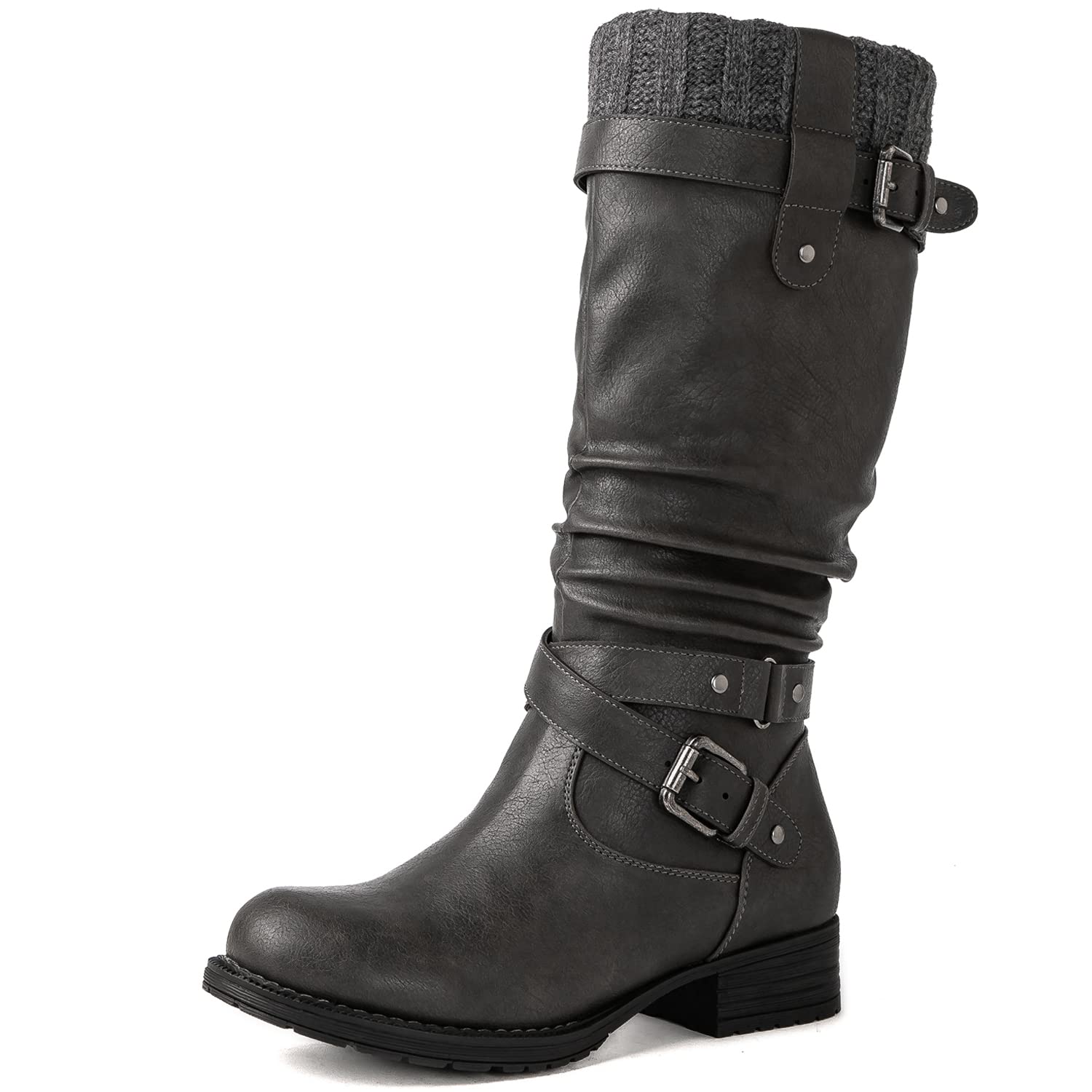 GLOBALWIN Women's Motorcycle Boots Mid Calf Boots Low Heels
