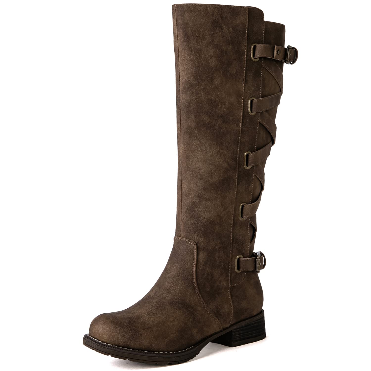 GLOBALWIN Women's Quilted Knee High Fashion Boots Strappy Boots For Women