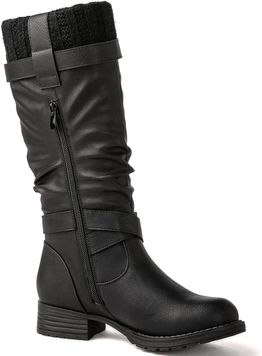 GLOBALWIN Women's Motorcycle Boots Mid Calf Boots Low Heels
