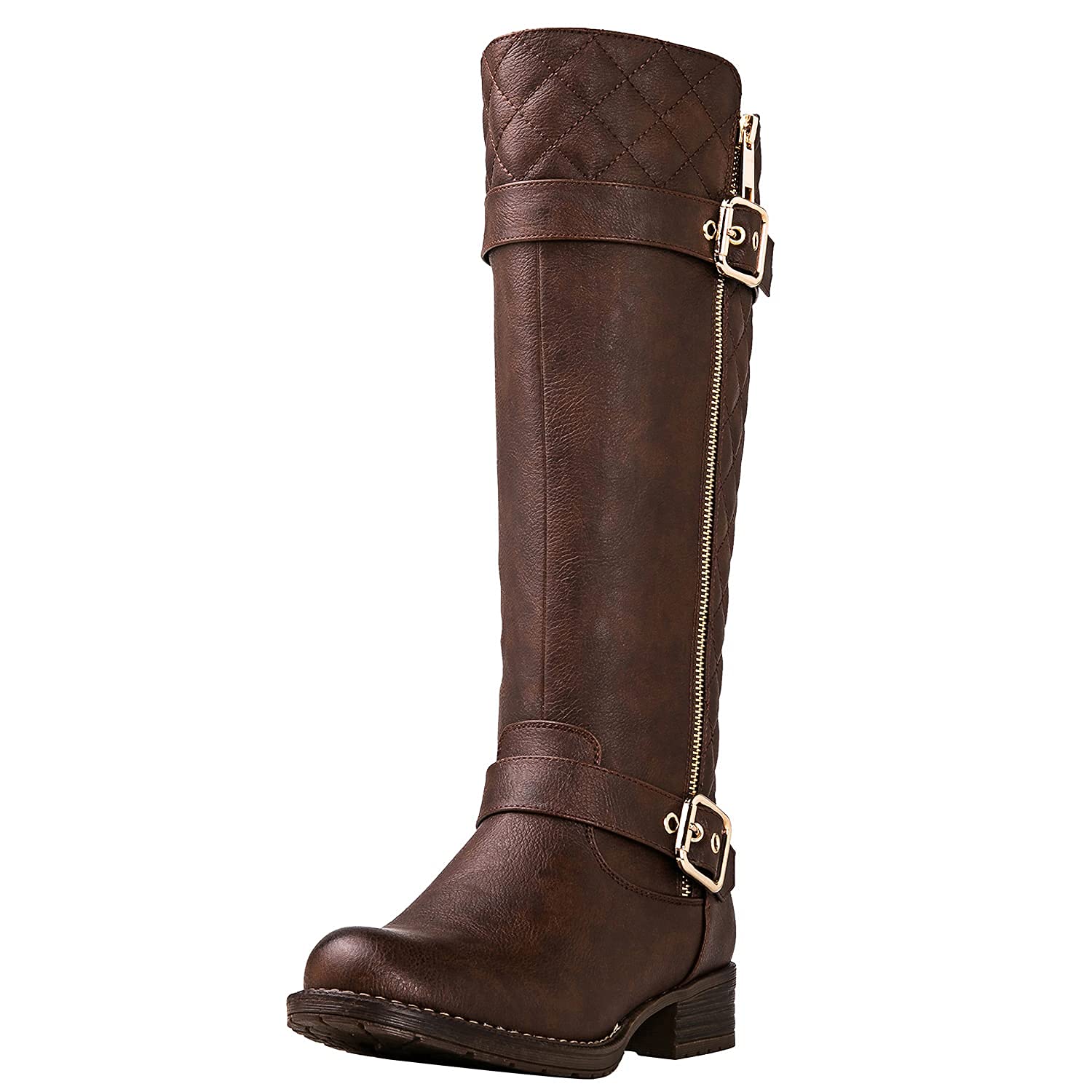 GLOBALWIN Women's Quilted Knee High Boots Low Heel Comfortable Fashion Dressy Riding Boots For Women